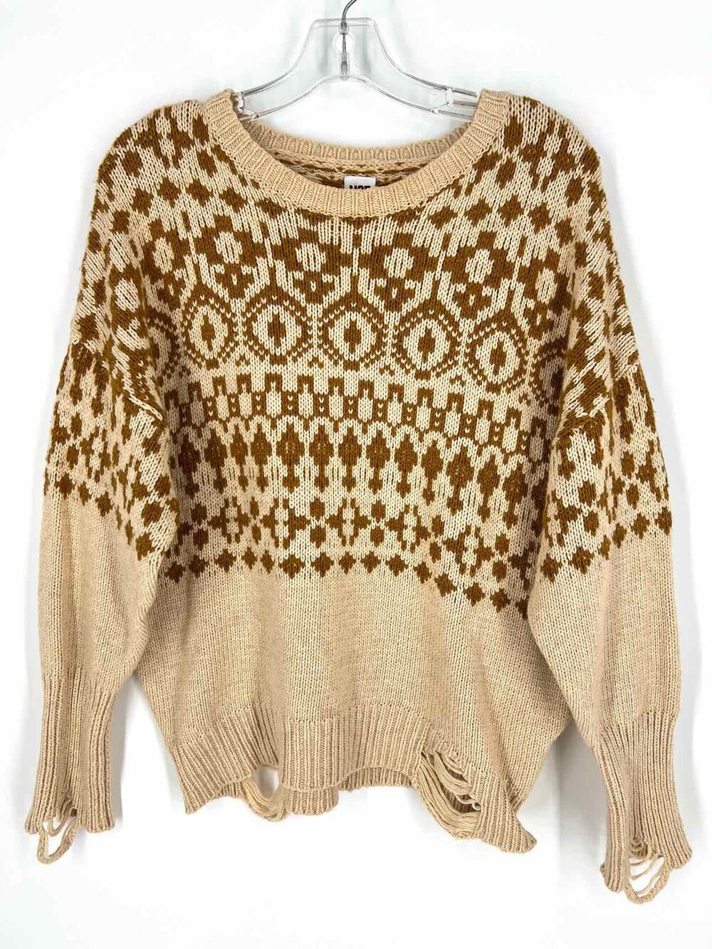 NSF Size S Beige/Tan Southwestern Knit Designer Sweater